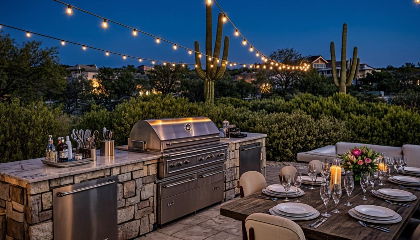 Outdoor BBQ and entertainment area