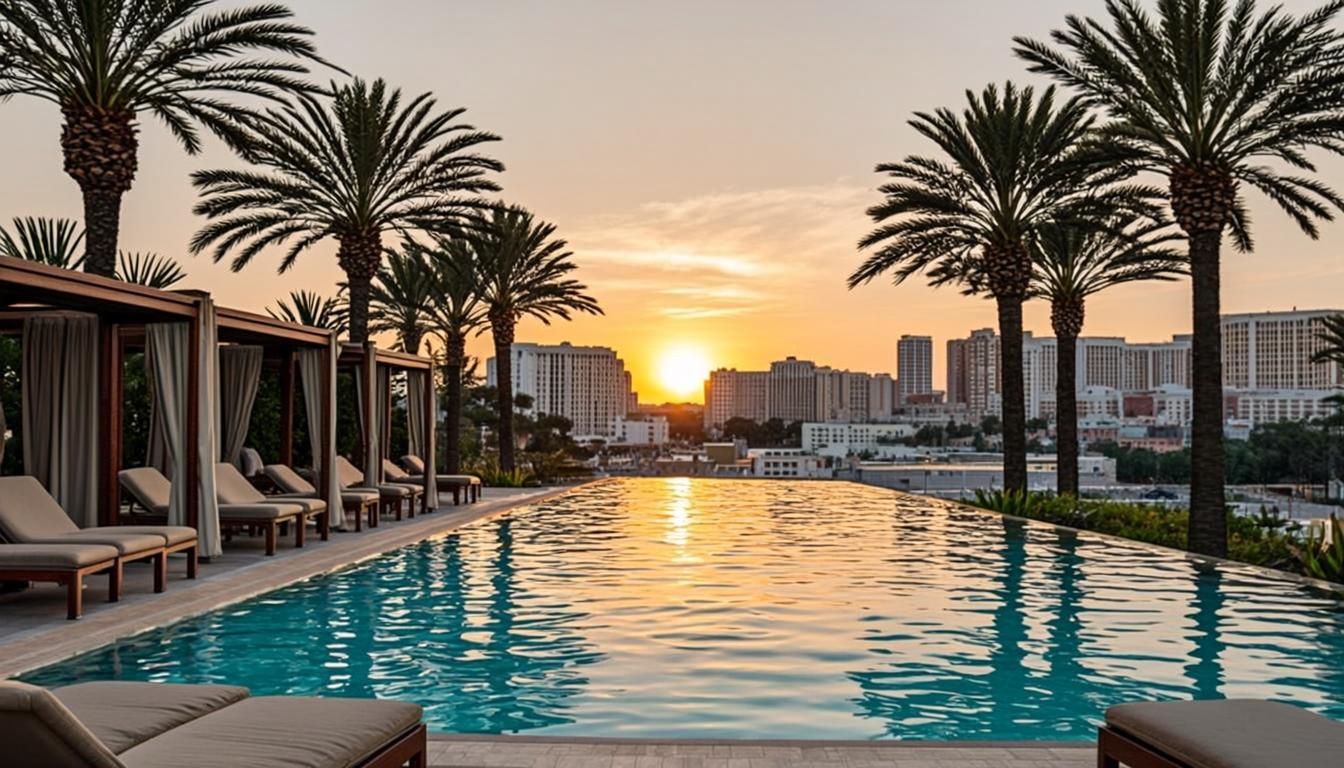 Private pool at sunset